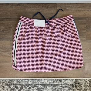 Lady Hagen Pink Patterned Mini Skirt with Navy Trim,  Sz L
